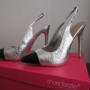 JustFab: Black & Silver High heel stilettos. Brand new in original package.